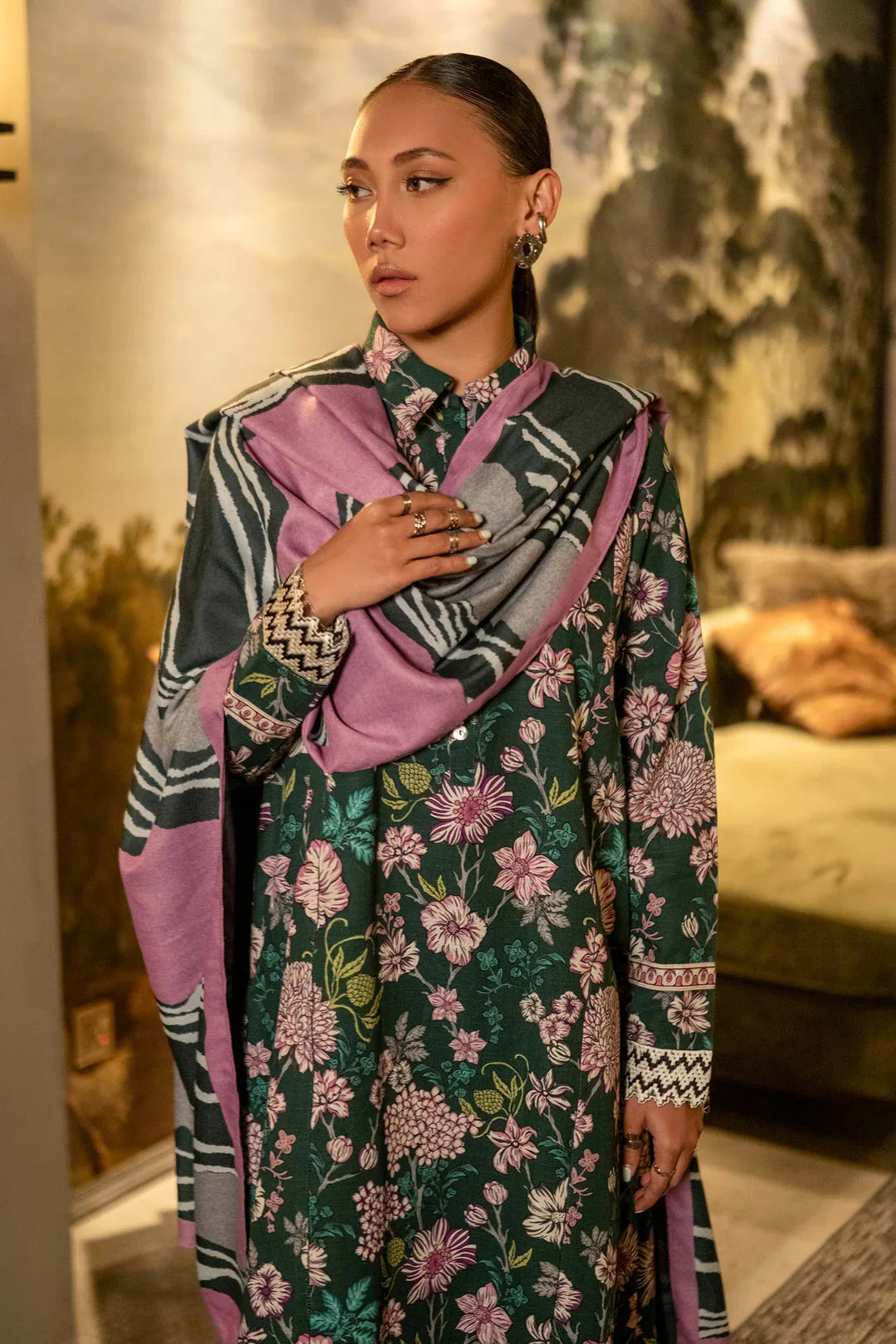 Mirage by M.Basics Unstitched Printed Linen Winter Suit | 504-B