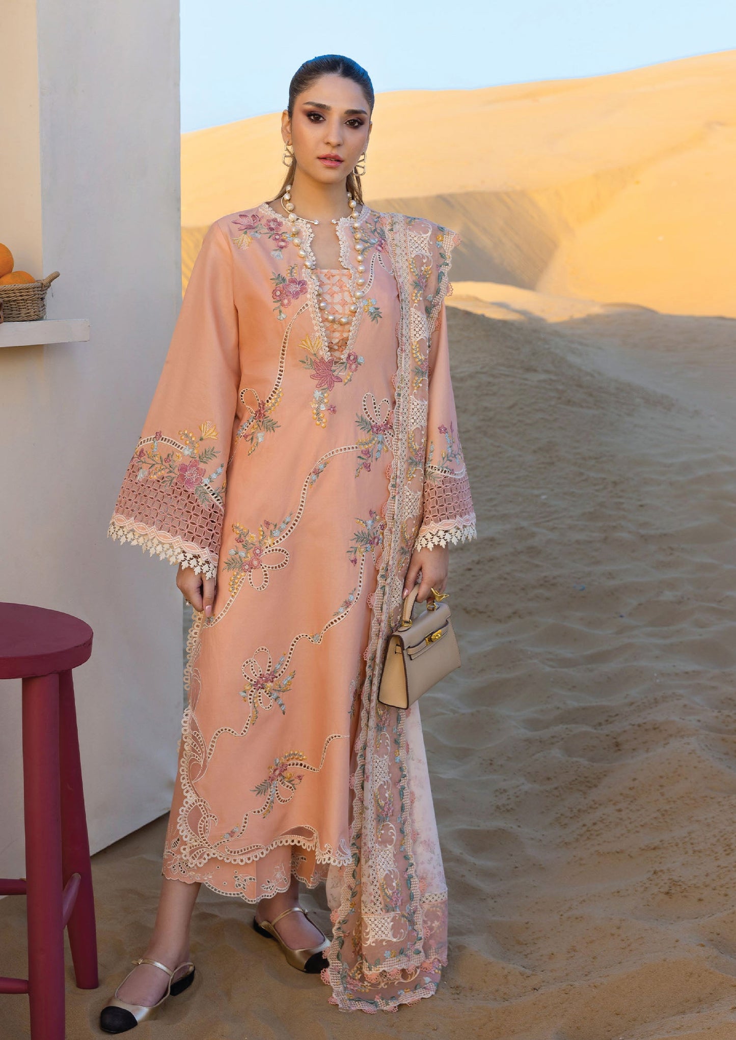 Flow by Crimson Luxury Lawn 25 | PEACHY PINK