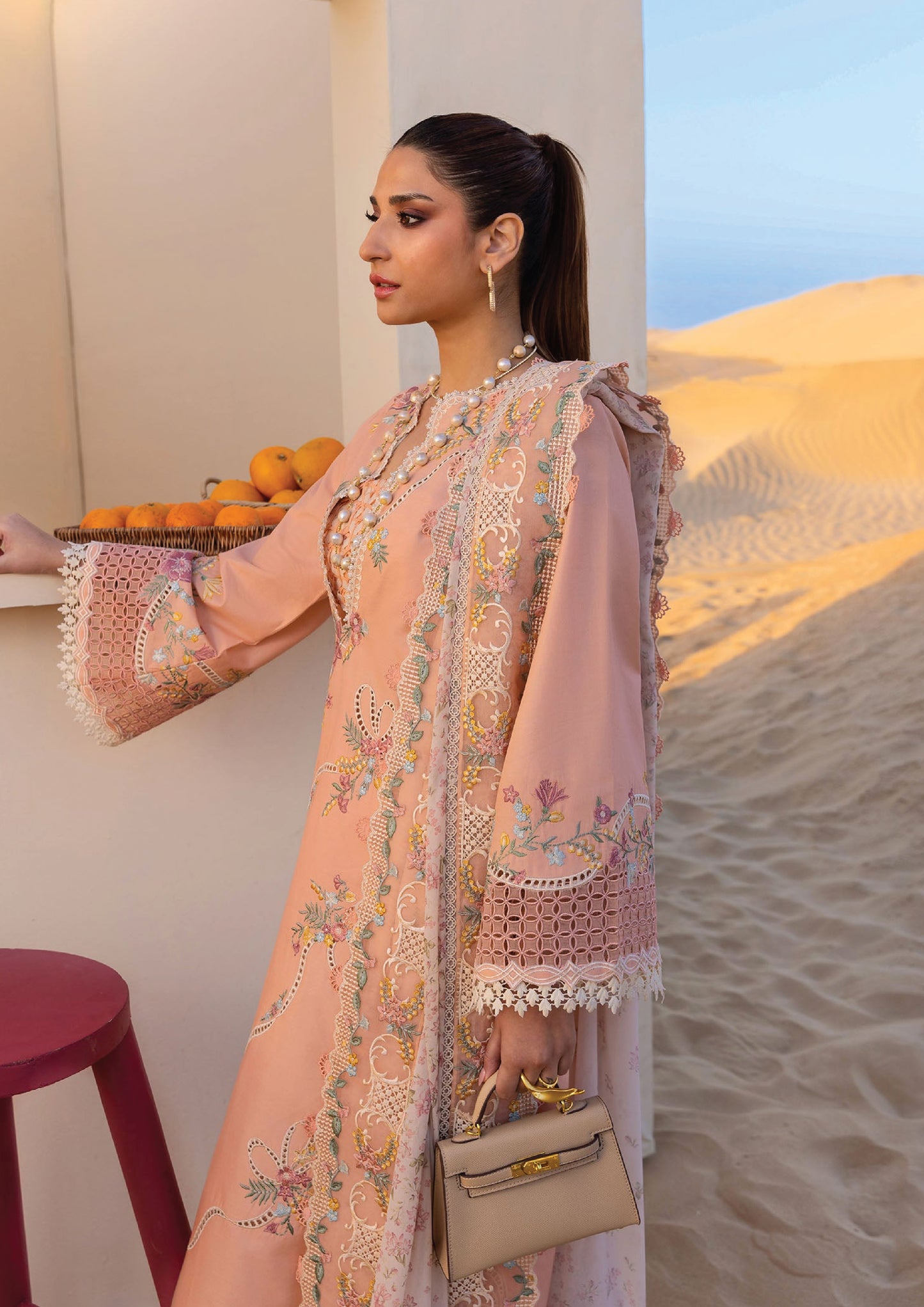 Flow by Crimson Luxury Lawn 25 | PEACHY PINK