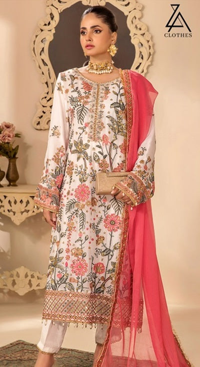 ZA Clothes Embroidered Chiffon Semi Stitched Design 01