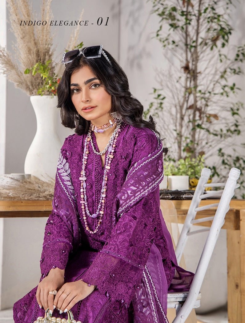 ZA Clothing Elizabeth Embroidered Semi Stitched Lawn - Orchid Opulence