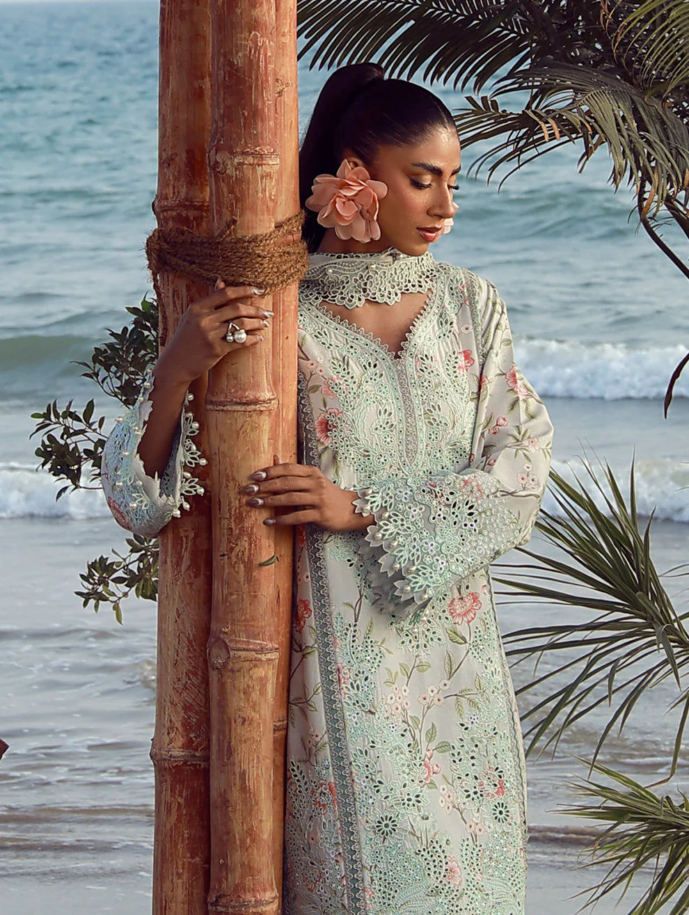 JADE FLORA PRINTED UNSTITCHED'26| SEAFOAM SERENITY