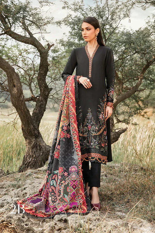 3Pc Maria B Unstitched M.print Pakistani Winter Suit - 2B