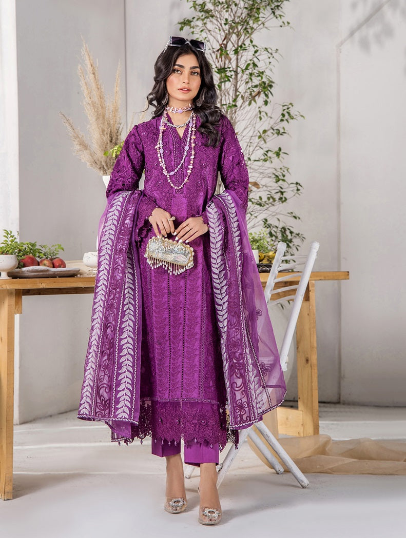 ZA Clothing Elizabeth Embroidered Semi Stitched Lawn - Orchid Opulence