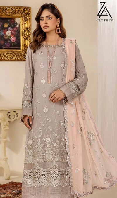 ZA Clothes Embroidered Chiffon Semi Stitched Design 03