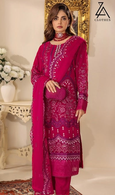 ZA Clothes Embroidered Chiffon Semi Stitched Design 04