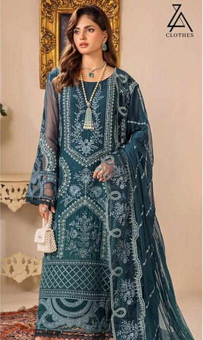 ZA Clothes Embroidered Chiffon Semi Stitched Design 05