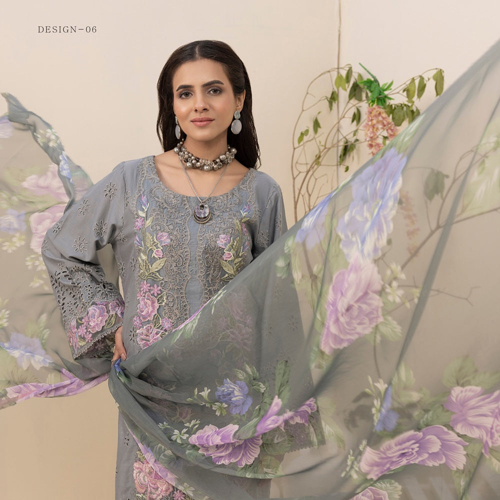 Zaria Unstitched Chikankari Lawn by Adan Libas Design 06