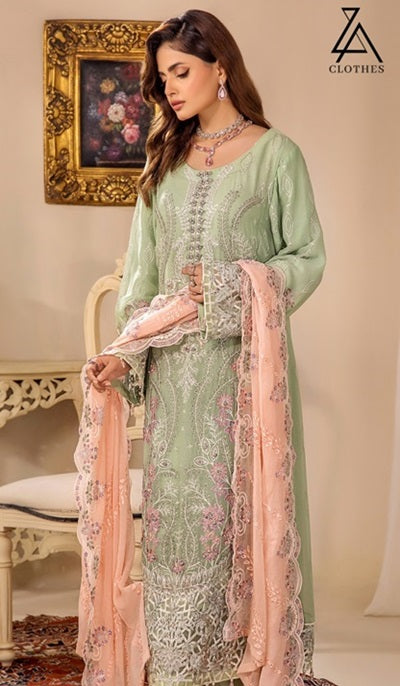 ZA Clothes Embroidered Chiffon Semi Stitched Design 06