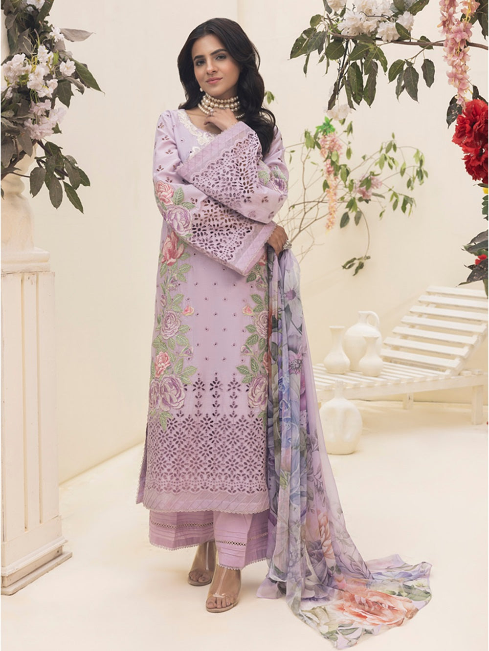 Zaria Unstitched Chikankari Lawn by Adan Libas Design 08