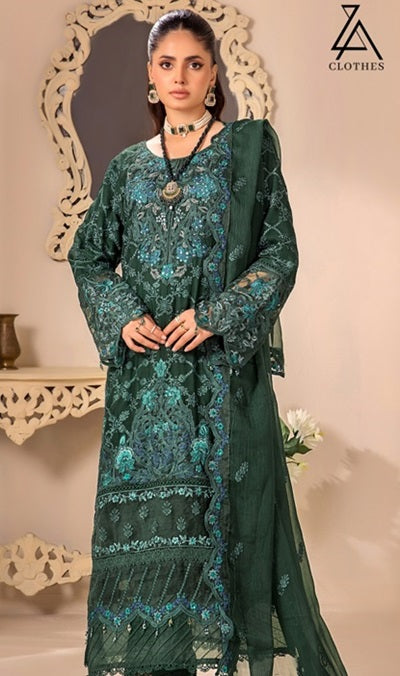 ZA Clothes Embroidered Chiffon Semi Stitched Design 08