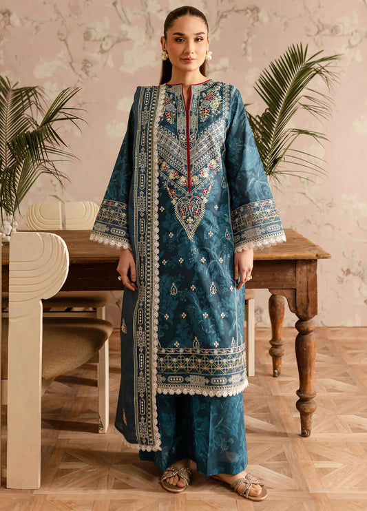 Leila by Mahnur Embroidered Summer Lawn Suits Unstitched 3 Piece - Azurine