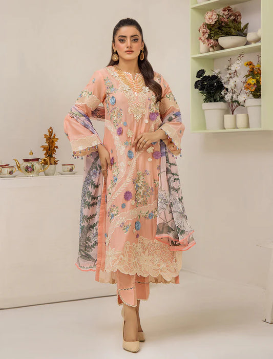 ZA Clothing Embroidered Semi Stitched Ready to Wear Lawn - Blush Apricot 04