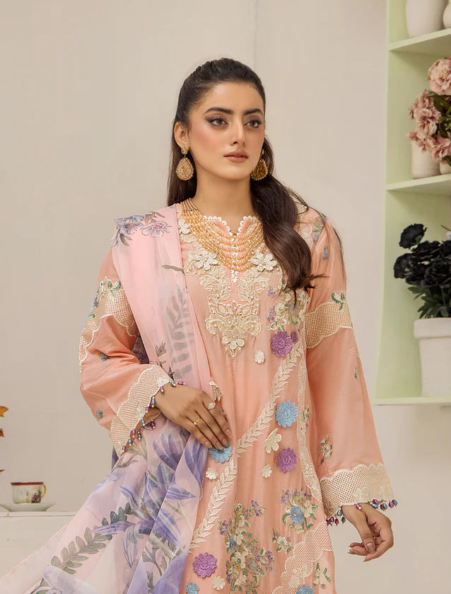 ZA Clothing Embroidered Semi Stitched Ready to Wear Lawn - Blush Apricot 04