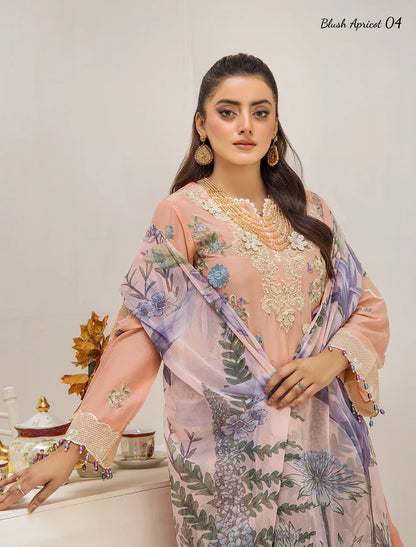 ZA Clothing Embroidered Semi Stitched Ready to Wear Lawn - Blush Apricot 04