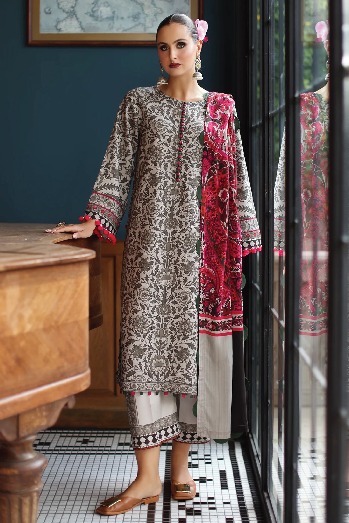 CHARIZMA C PRINT UNSTITCHED LINEN V1 COLLECTION'26| D9