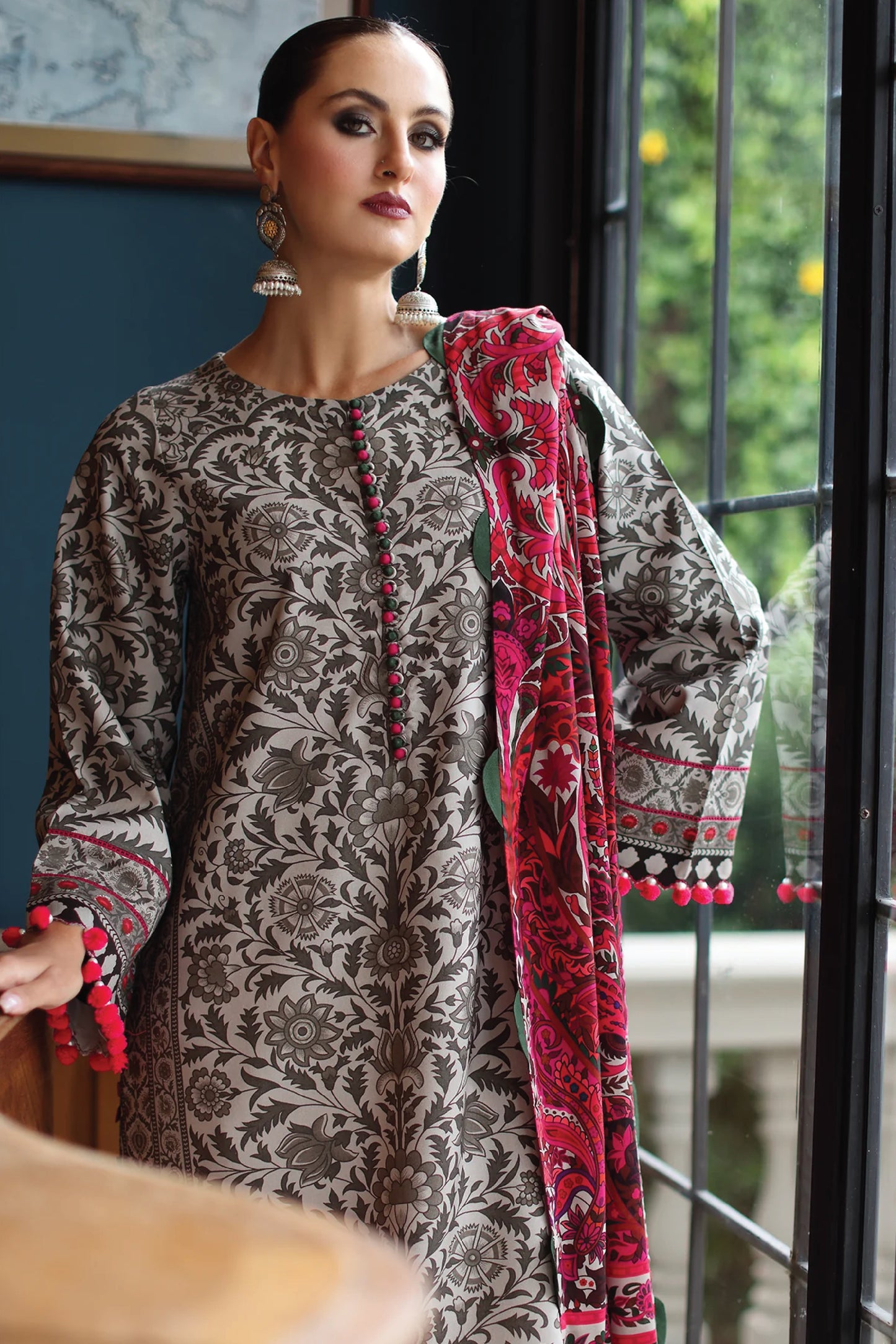 CHARIZMA C PRINT UNSTITCHED LINEN V1 COLLECTION'26| D9