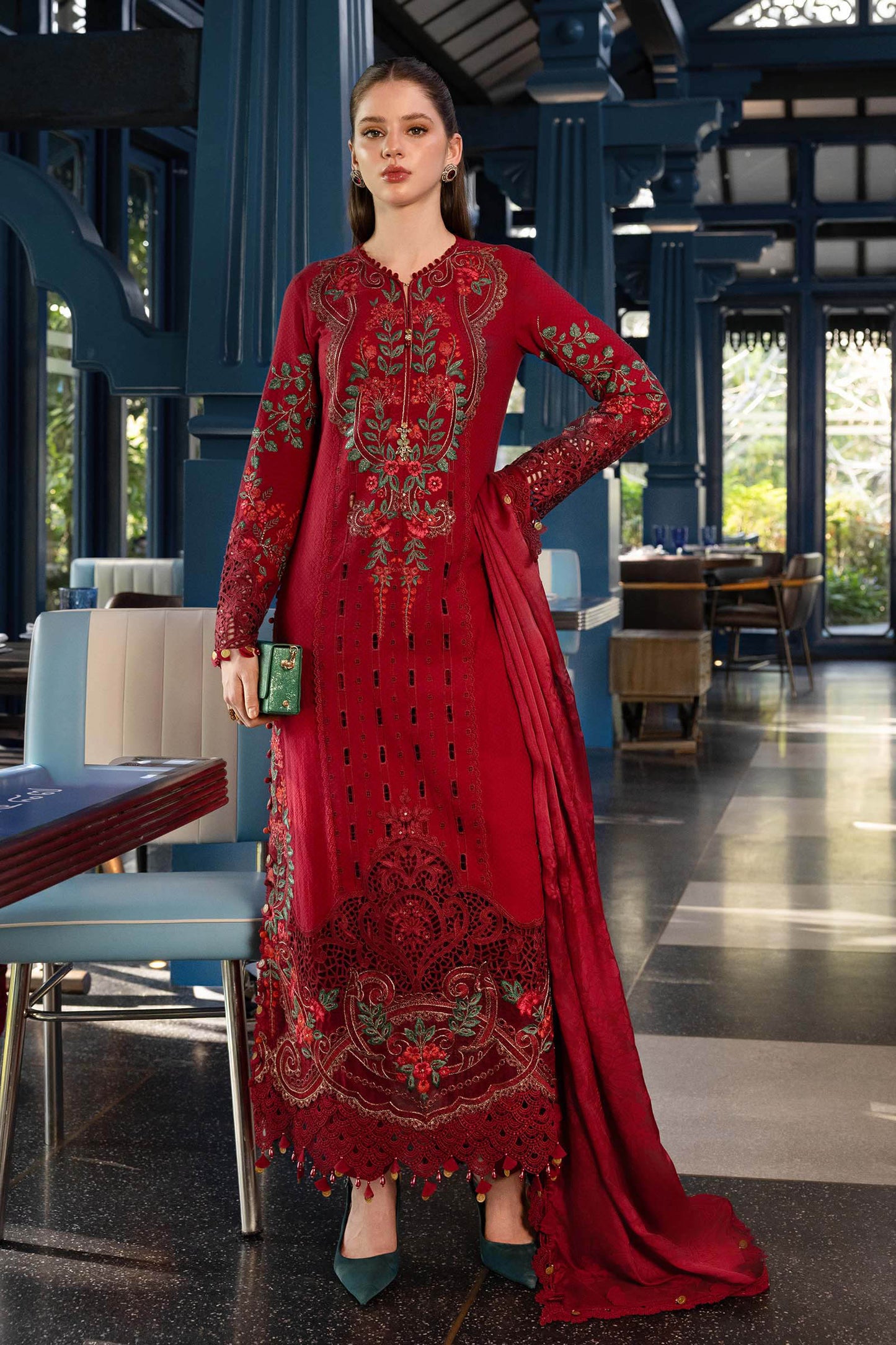 MARIA B LUXURY LAWN EID EDIT UNSTITCHED'26 - D5 (Maroon Red)