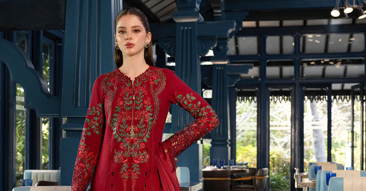 MARIA B LUXURY LAWN EID EDIT UNSTITCHED'26 - D5 (Maroon Red)