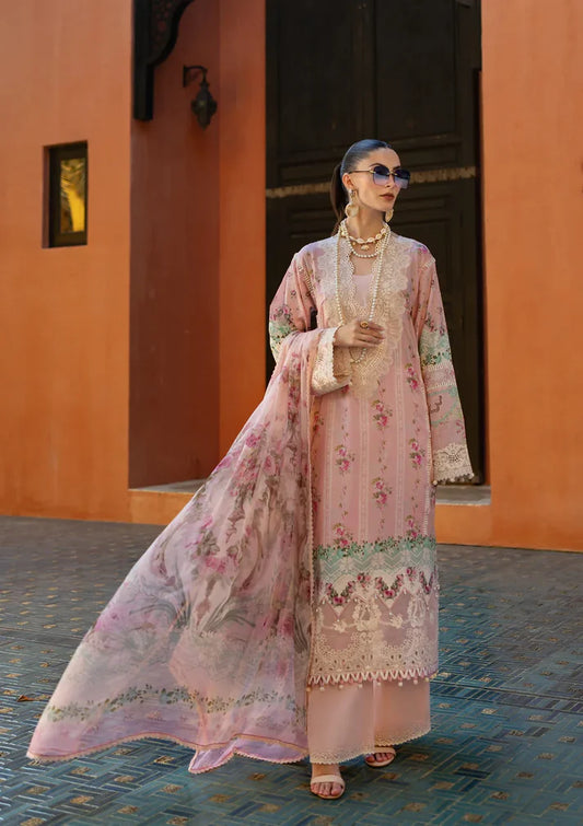 Elaf Signature Lookbook Collection 2025 = Embroidered Lawn - ETS-01B PINK PETAL