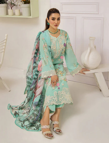 ZA Clothing Embroidered Semi Stitched Ready to Wear Lawn - Ethereal Aqua 01