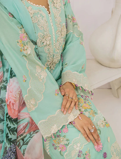 ZA Clothing Embroidered Semi Stitched Ready to Wear Lawn - Ethereal Aqua 01