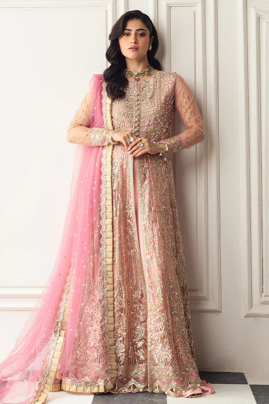 Hemline Aura Debut Wedding Unstitched by Mushq | Amaranth