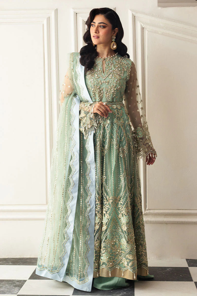 Hemline Aura Debut Wedding Unstitched by Mushq | Pistachio