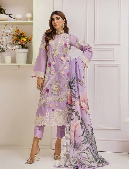 ZA Clothing Embroidered Semi Stitched Ready to Wear Lawn - Lavender Haze 05