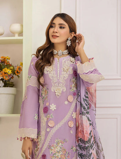 ZA Clothing Embroidered Semi Stitched Ready to Wear Lawn - Lavender Haze 05