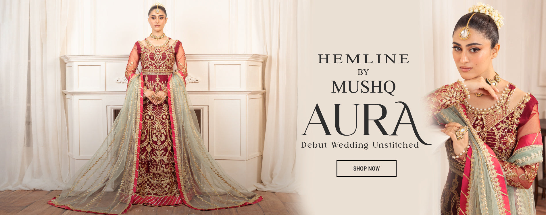 Hemline Aura Debut Wedding Unstitched by Mushq