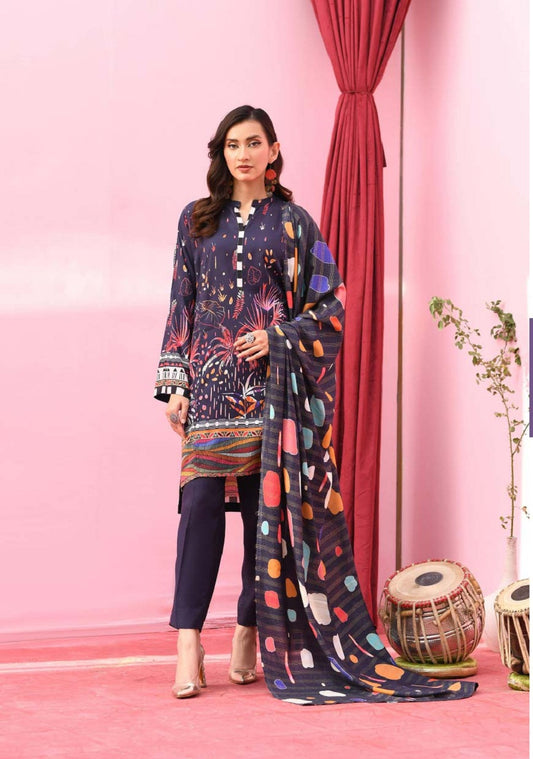 POP SPLASH Winter 3 PC UNSTITCHED PW7 (SHIRT TROUSER & DUPATTA)