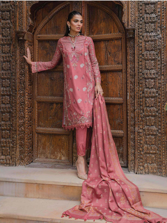 Qalamkar Embroidered Leather Suits Allesia Pink - Luxury Winter Collection