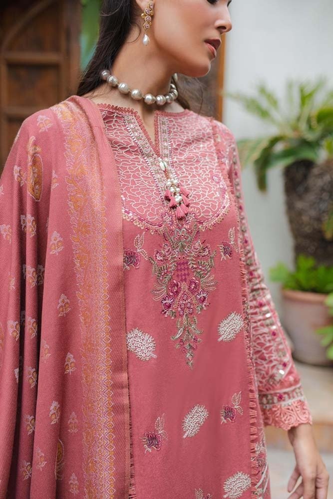 Qalamkar Embroidered Leather Suits Allesia Pink - Luxury Winter Collection