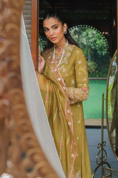 Qalamkar Embroidered Leather Suits Imani Yellow - Luxury Winter Collection