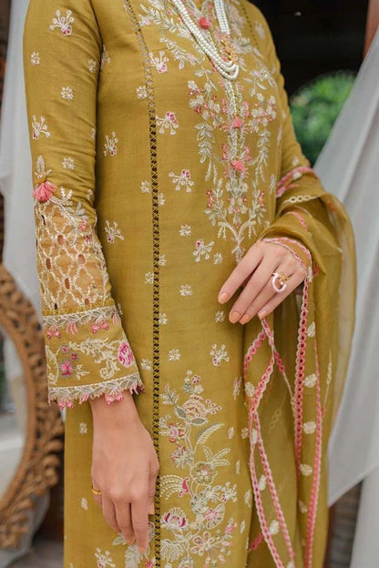 Qalamkar Embroidered Leather Suits Imani Yellow - Luxury Winter Collection