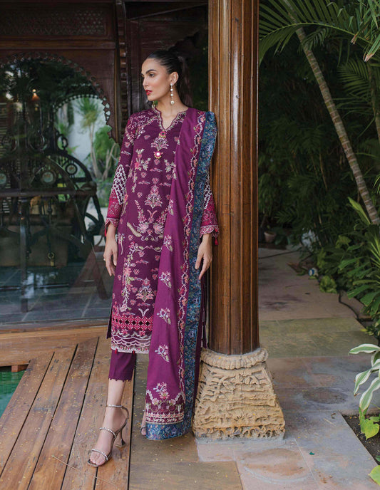 Qalamkar Embroidered Leather Suits Serene Purple - Luxury Winter Collection