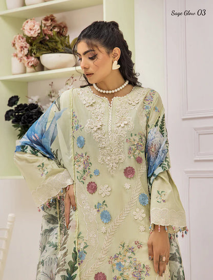 ZA Clothing Embroidered Semi Stitched Ready to Wear Lawn - Sage Glow 03