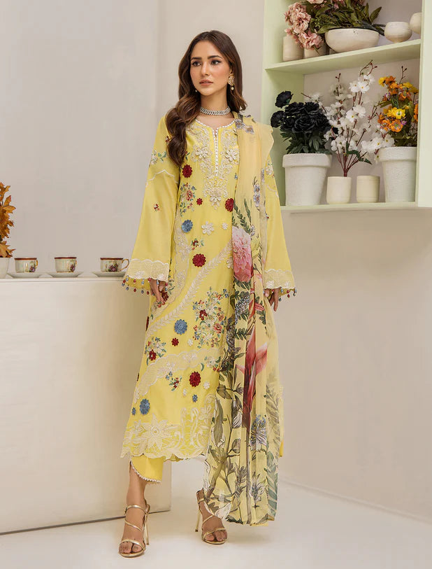 ZA Clothing Embroidered Semi Stitched Ready to Wear Lawn - Sunlit Maize 04