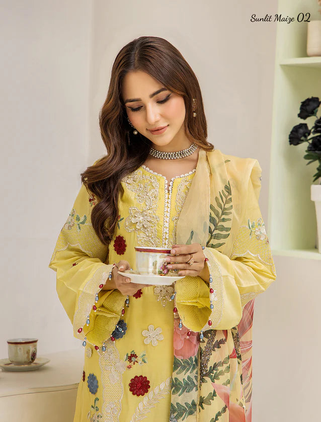 ZA Clothing Embroidered Semi Stitched Ready to Wear Lawn - Sunlit Maize 04