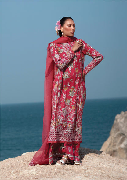 Afrozeh Summer Together Unstitched Lawnkari Vol-III-PINK RUBY