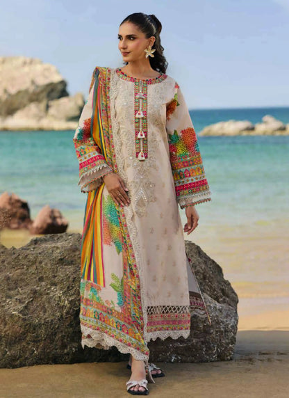 Full-length front studio look of Charizma Sun Shine Volume 2 design code CSN6-12 featuring an embroidered magenta shirt and printed chiffon dupatta.