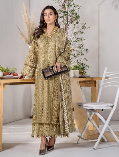 ZA Clothing Elizabeth Embroidered Semi Stitched Lawn - Olive Grove