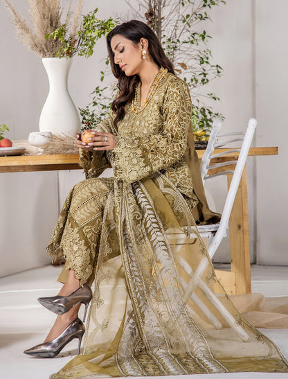 ZA Clothing Elizabeth Embroidered Semi Stitched Lawn - Olive Grove