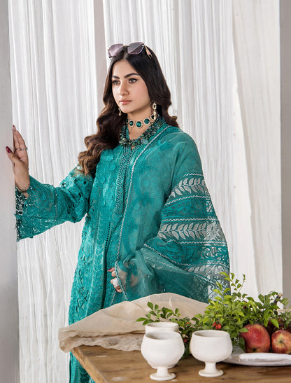 ZA Clothing Elizabeth Embroidered Semi Stitched Lawn - Teal Grace