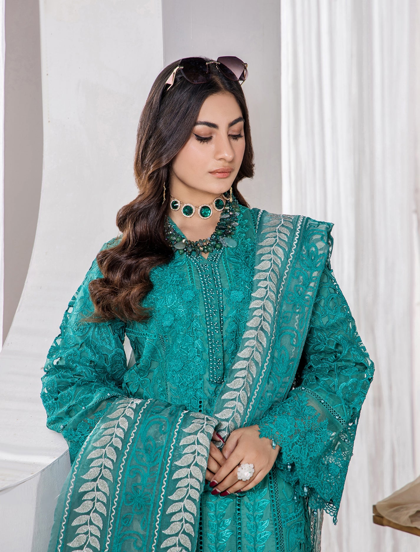 ZA Clothing Elizabeth Embroidered Semi Stitched Lawn - Teal Grace