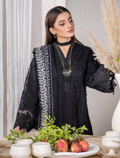 ZA Clothing Elizabeth Embroidered Semi Stitched Lawn - Midnight Elegance