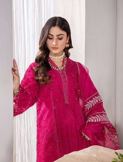 ZA Clothing Elizabeth Embroidered Semi Stitched Lawn - Cranberry Couture