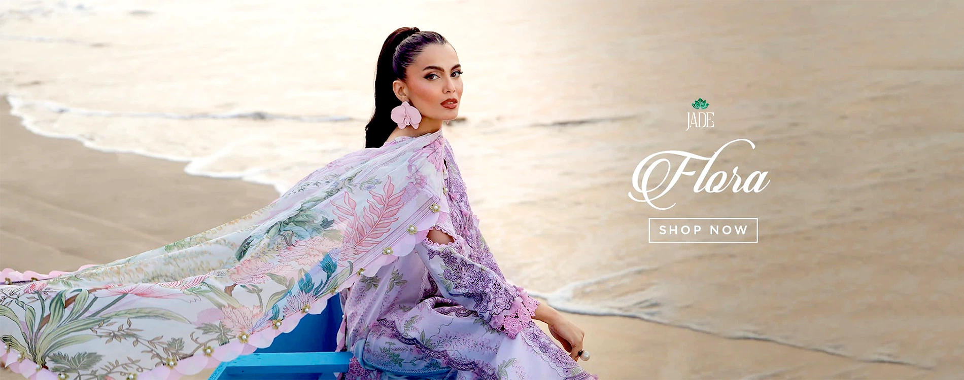 Jade Flora Luxury Lilac Floral Lawn Suit with Embroidered Dupatta - Summer Festive Collection 2026