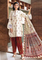Full-length front profile studio shot of M Basic by Elaheh Volume 4 unstitched collection code MB-ELHV4-01 white casual lawn suit.